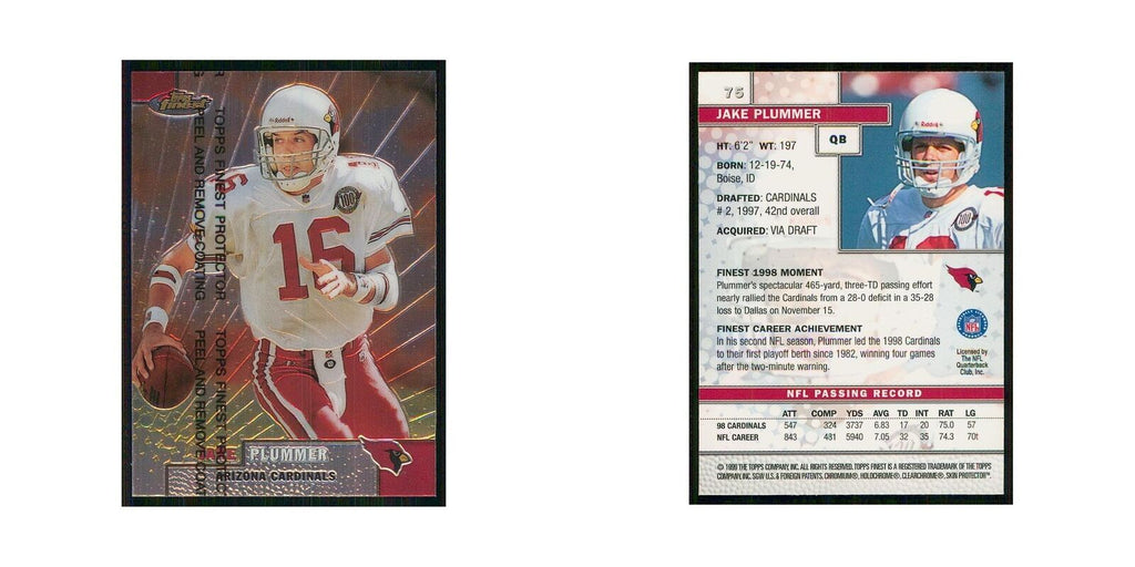 1999 Topps Finest w Coating Jake Plummer Cardinals #75