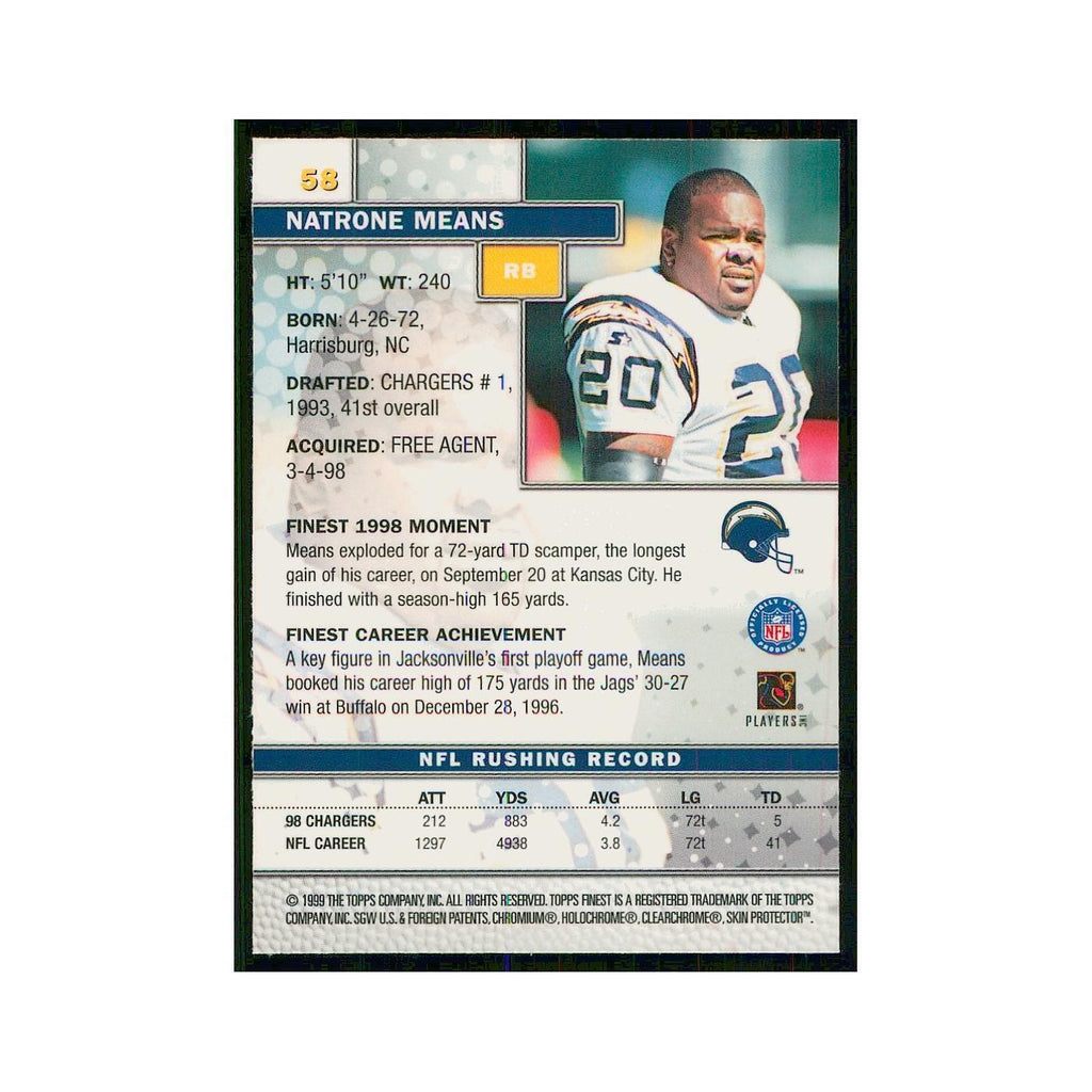 1999 Topps Finest w Coating Natrone Means San Diego Chargers #58