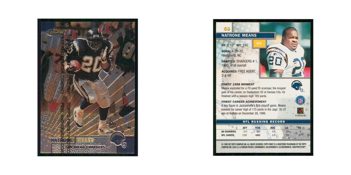 1999 Topps Finest w Coating Natrone Means San Diego Chargers #58