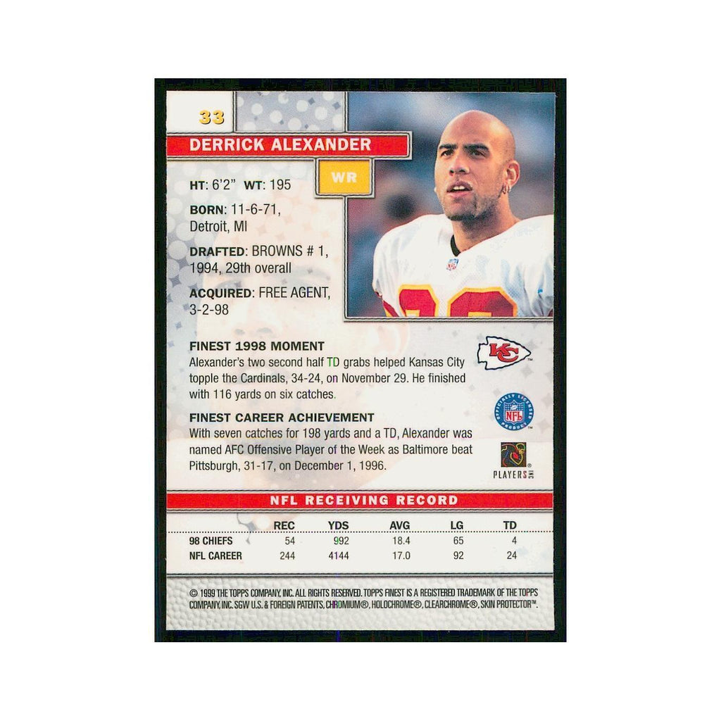 1999 Topps Finest w Coating Derrick Alexander Chiefs #33
