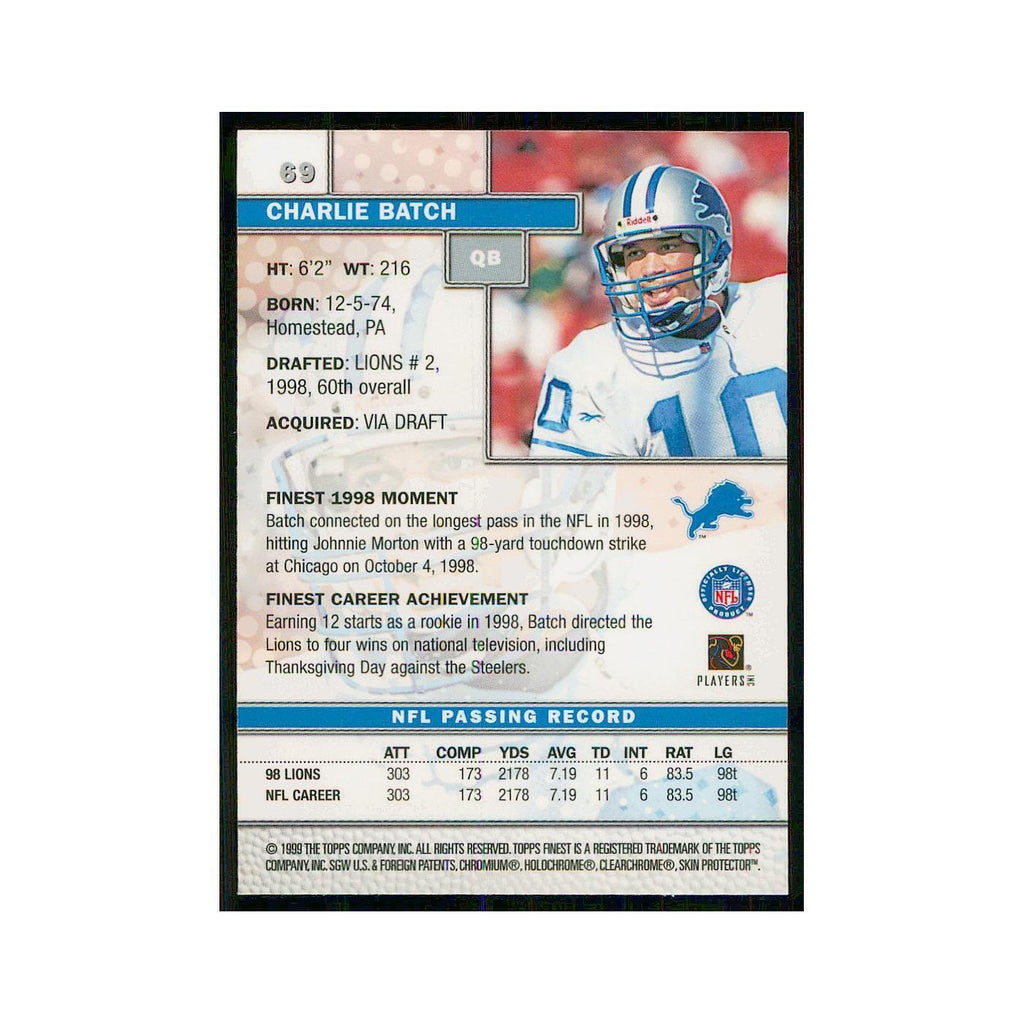 1999 Topps Finest w Coating Charlie Batch Lions #69
