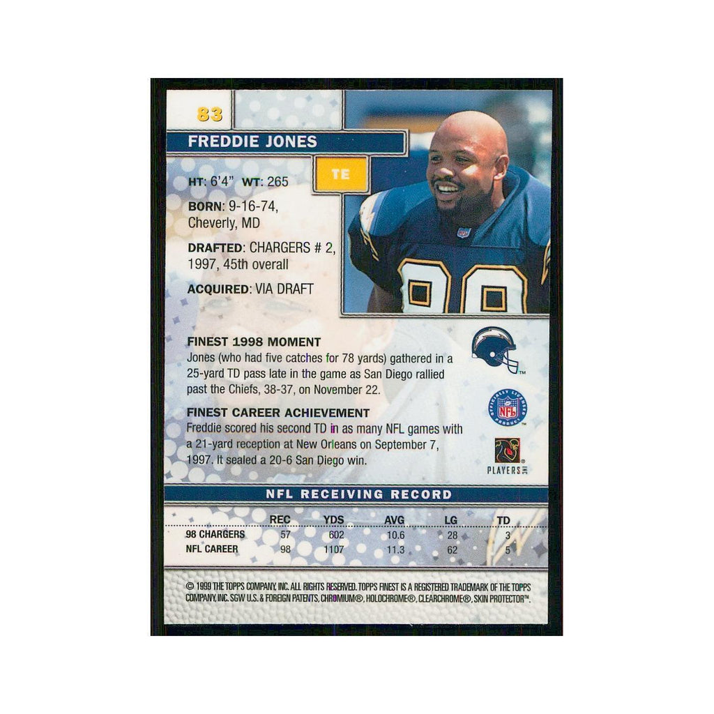 1999 Topps Finest w Coating Freddie Jones San Diego Chargers #83