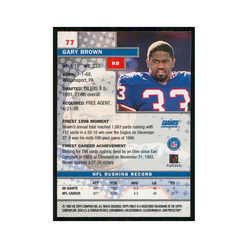 1999 Topps Finest w Coating Gary Brown Giants #77