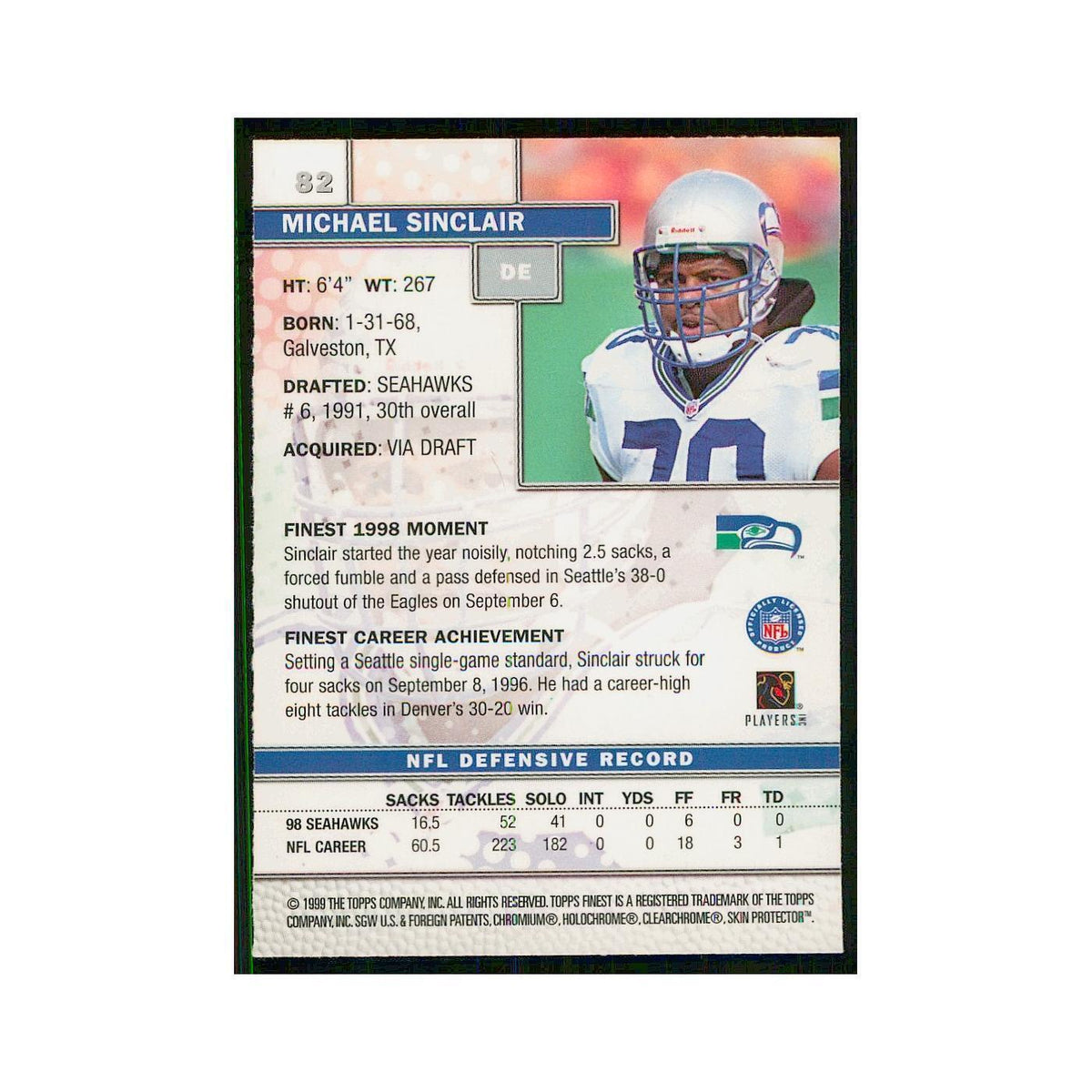 1999 Topps Finest w Coating Michael Sinclair Seahawks #82