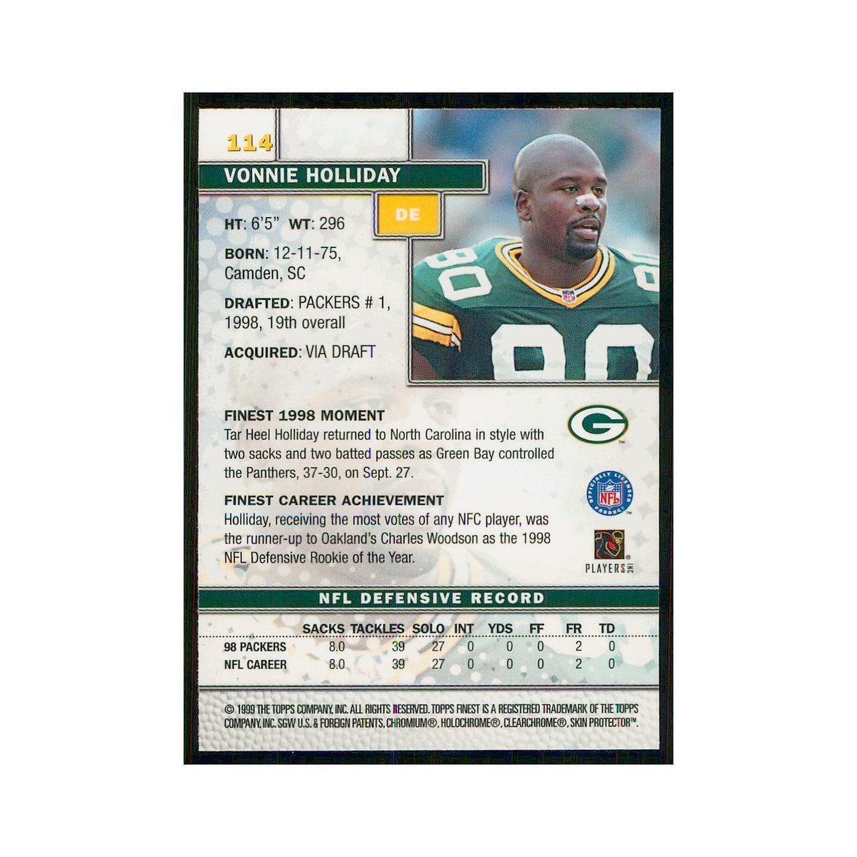 1999 Topps Finest w Coating Vonnie Holliday Packers #114
