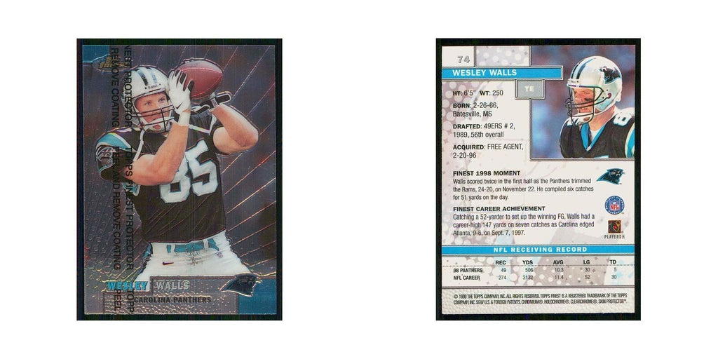 1999 Topps Finest w Coating Wesley Walls Panthers #74
