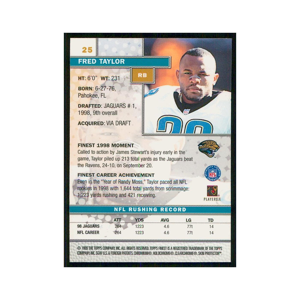 1999 Topps Finest w Coating Fred Taylor Jaguars #25