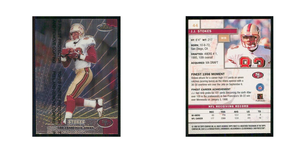 1999 Topps Finest w Coating J.J. Stokes 49ers #44