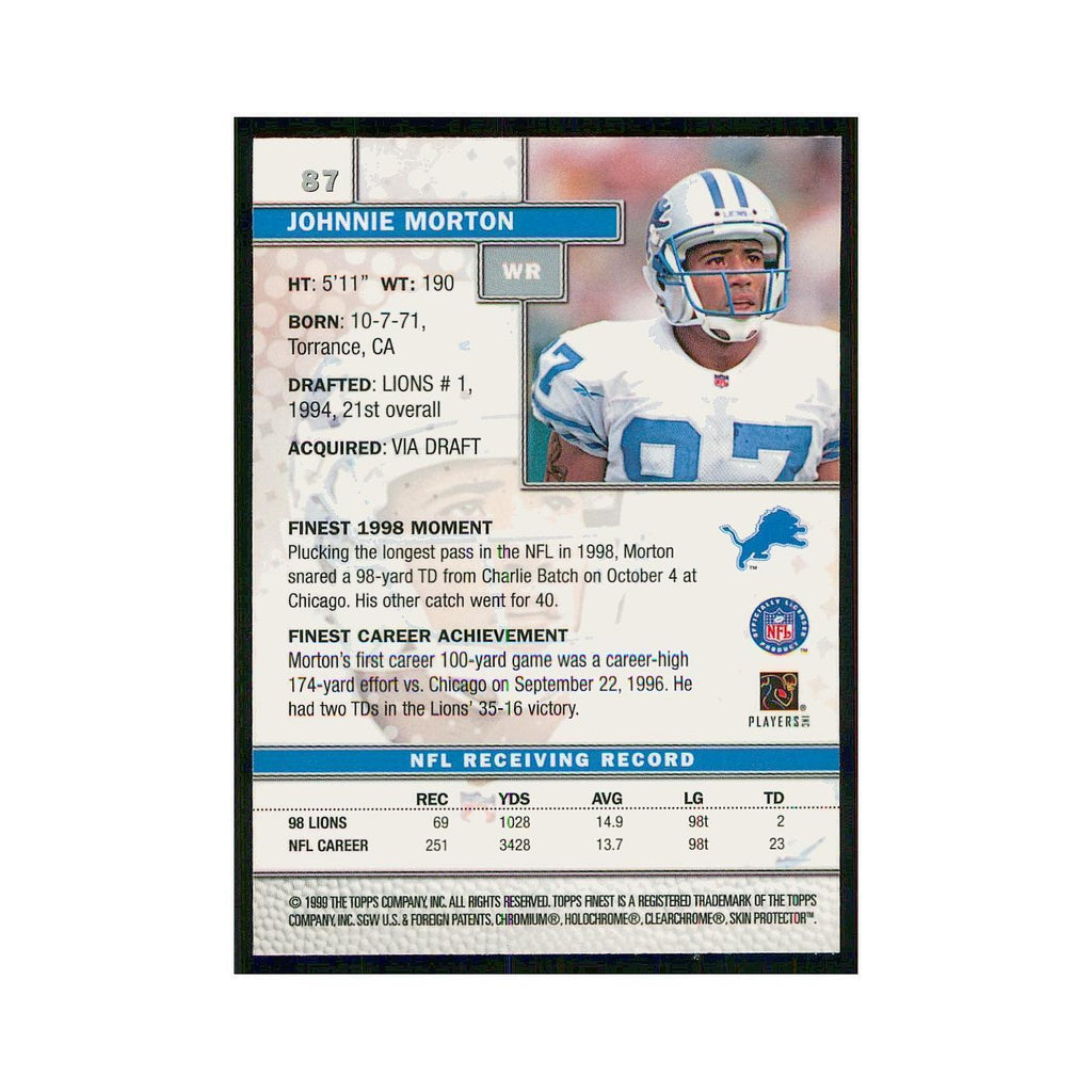 1999 Topps Finest w Coating Johnnie Morton Lions #87