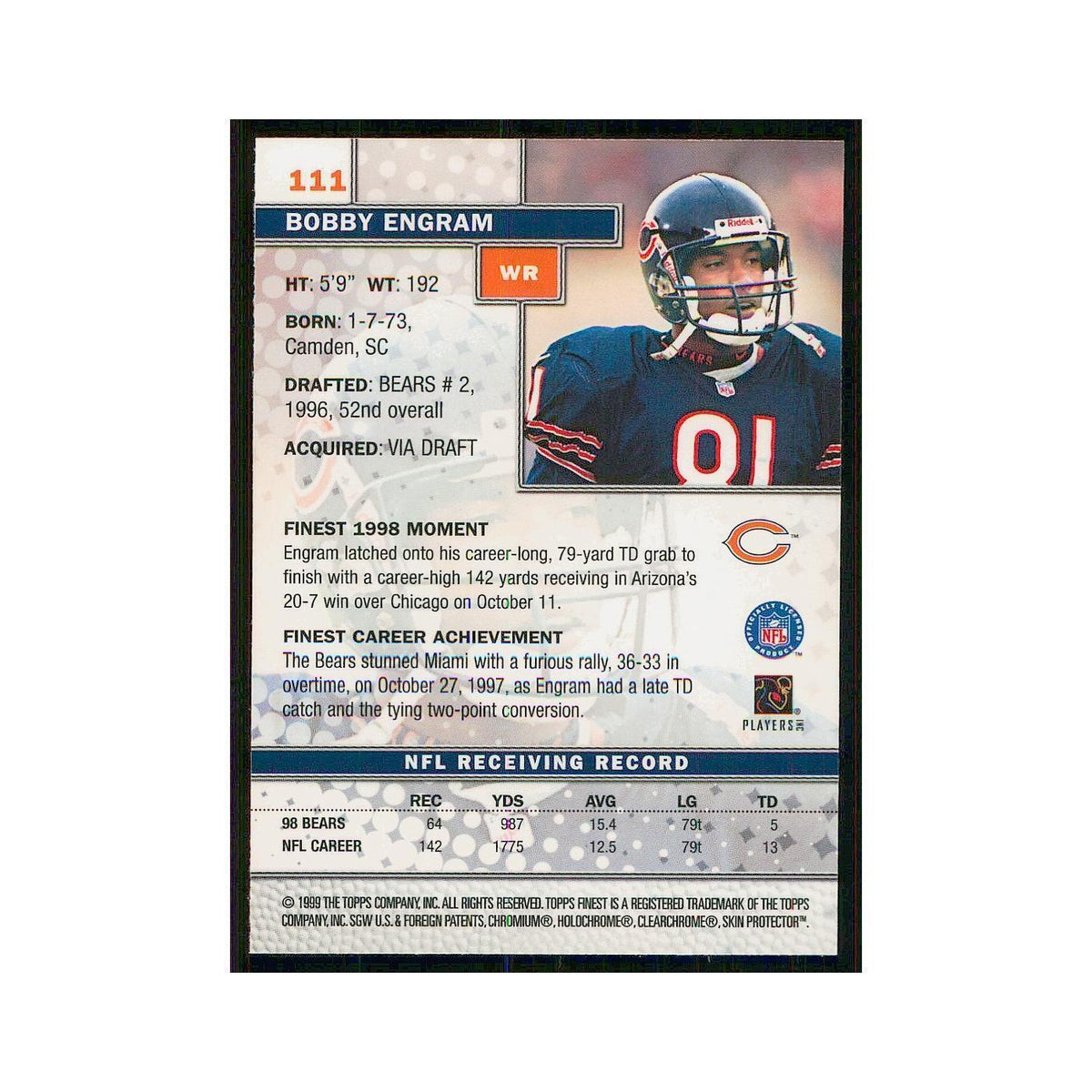 1999 Topps Finest w Coating Bobby Engram Bears #111