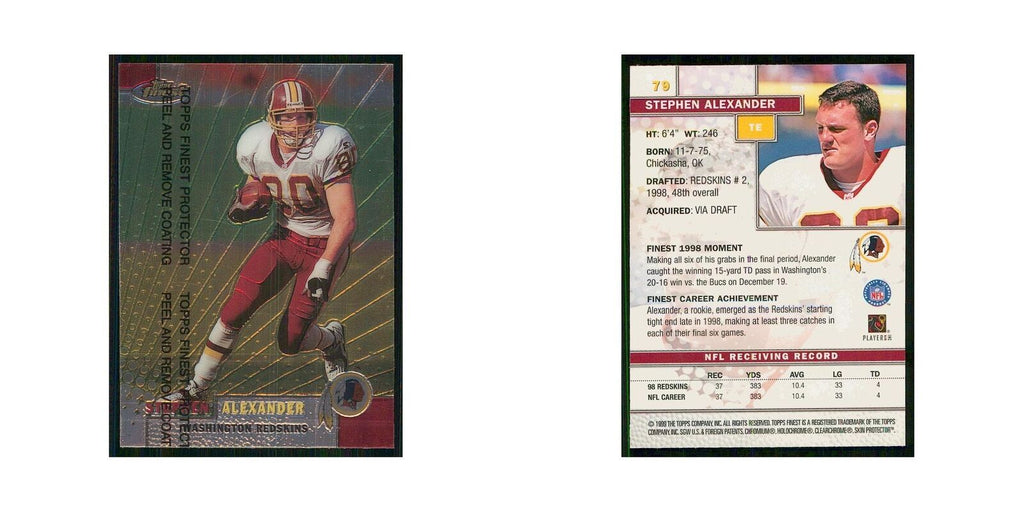 1999 Topps Finest w Coating Stephen Alexander Redskins #79