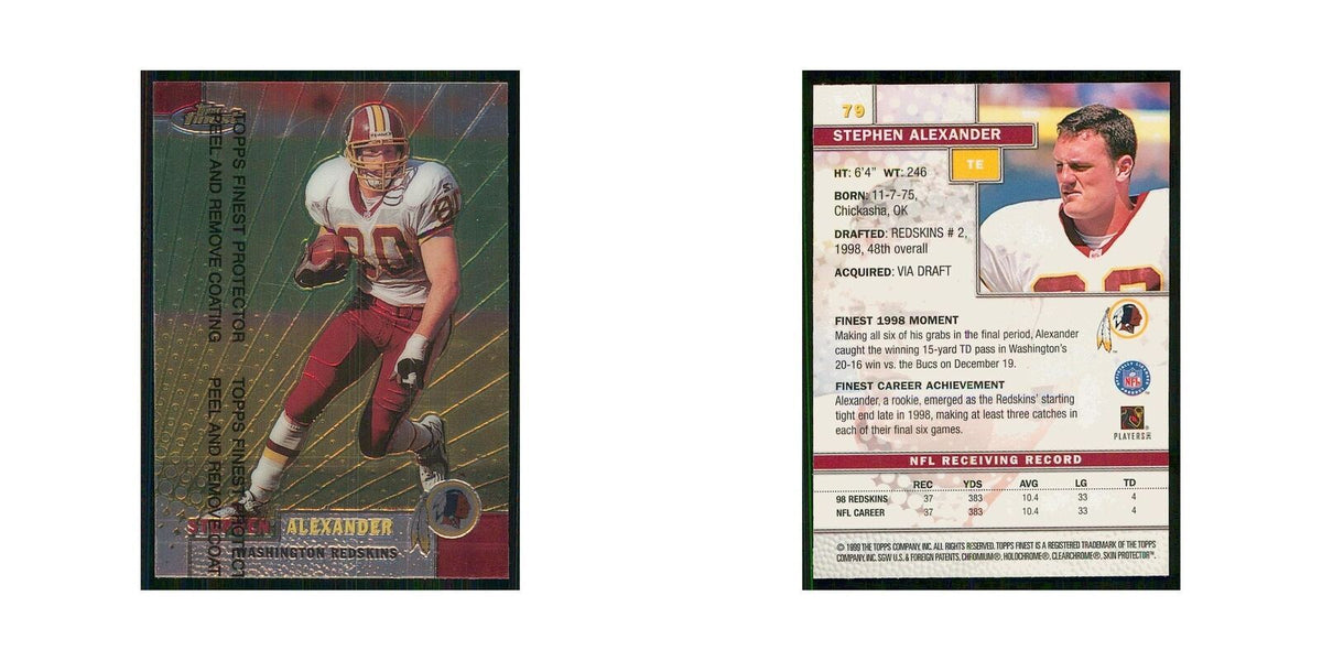 1999 Topps Finest w Coating Stephen Alexander Redskins #79
