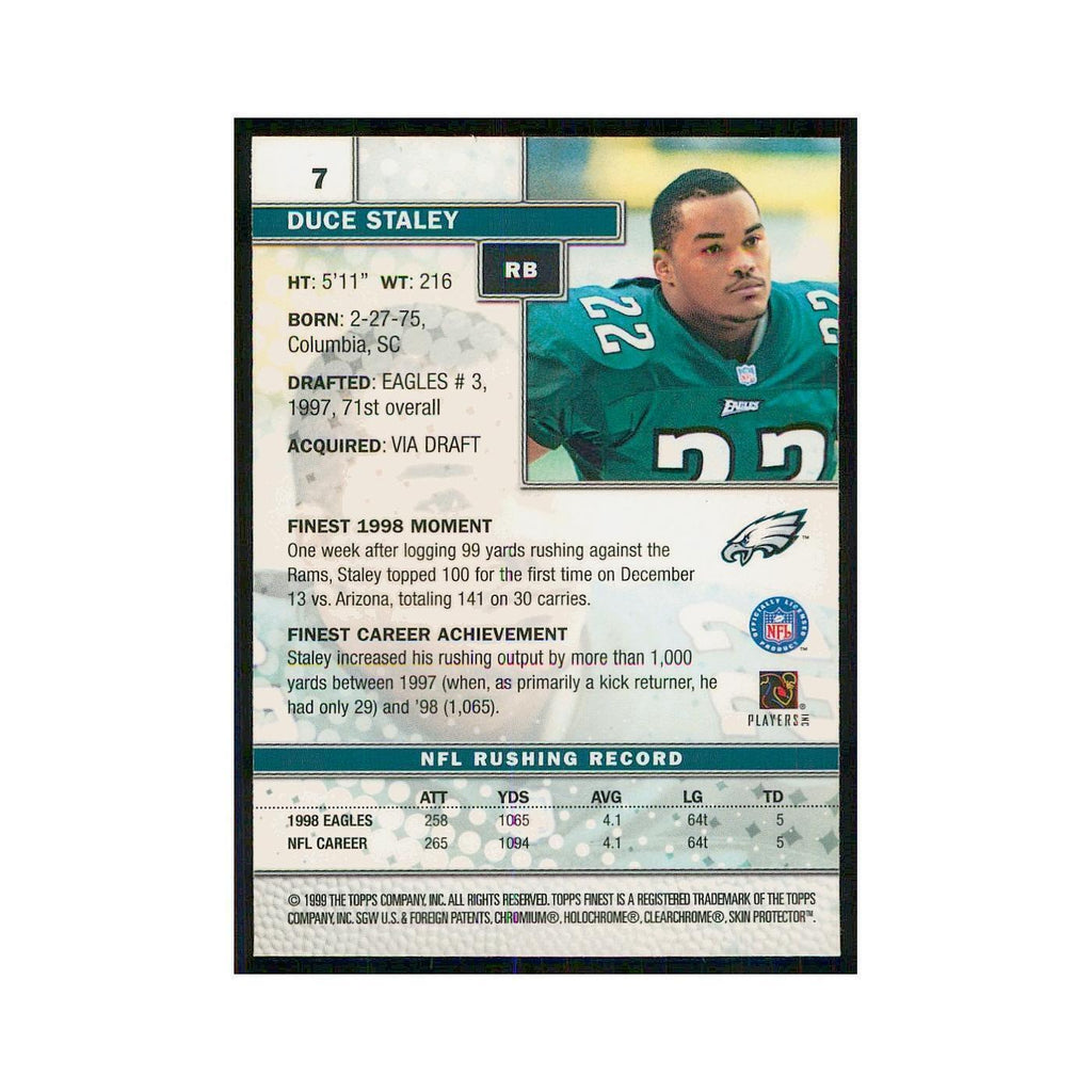 1999 Topps Finest w Coating Duce Staley Eagles #7