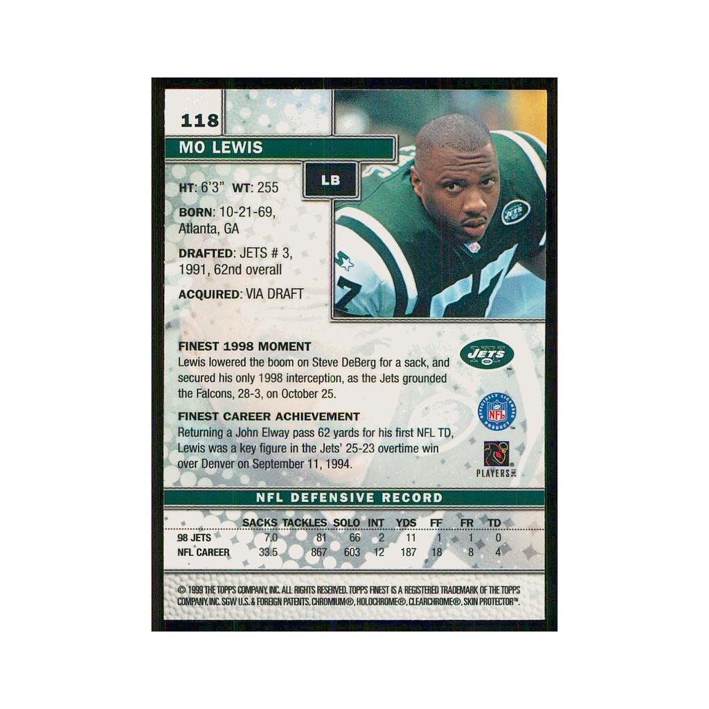 1999 Topps Finest w Coating Mo Lewis Jets #118