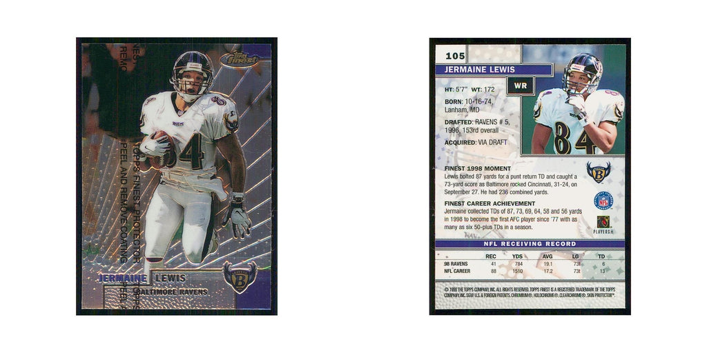 1999 Topps Finest w Coating Jermaine Lewis Ravens #105