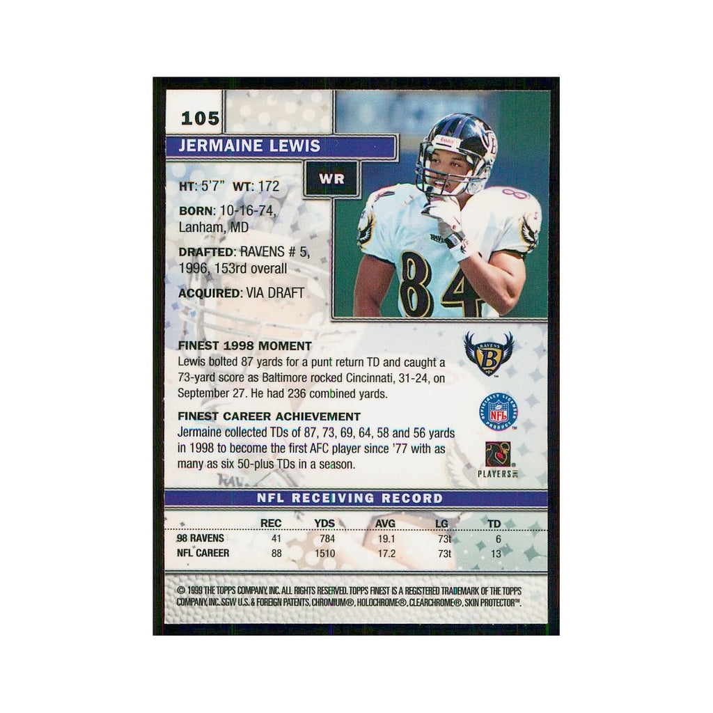 1999 Topps Finest w Coating Jermaine Lewis Ravens #105