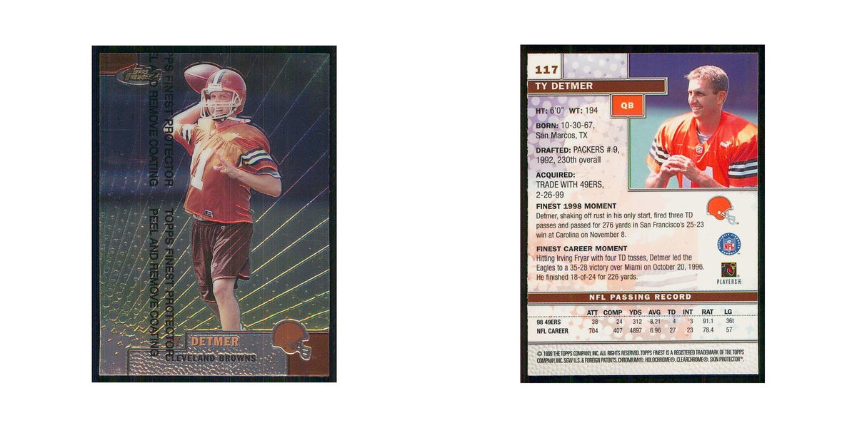 1999 Topps Finest w Coating Ty Detmer Browns #117