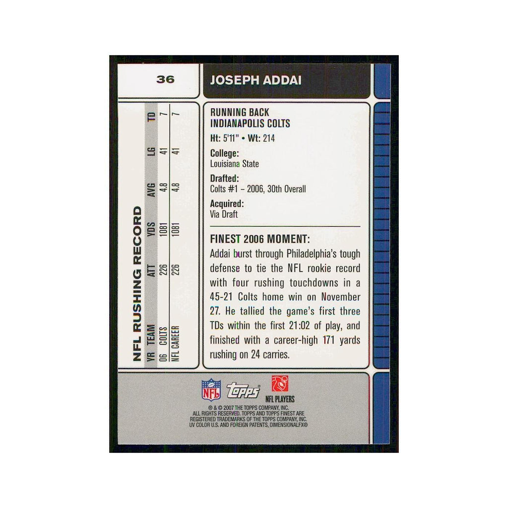 2007 Topps Finest Joseph Addai Colts #36