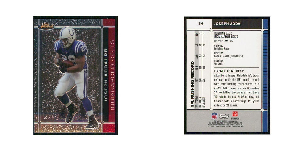 2007 Topps Finest Joseph Addai Colts #36