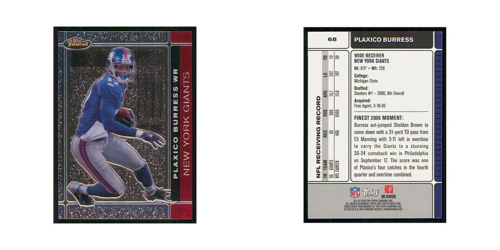 2007 Topps Finest Plaxico Burress Giants #68