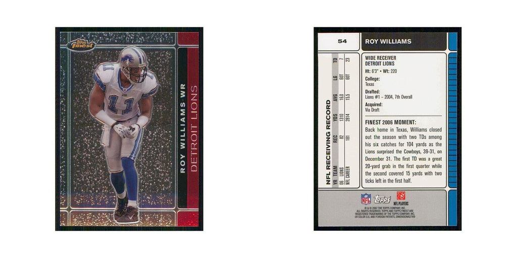 2007 Topps Finest Roy Williams Lions #54