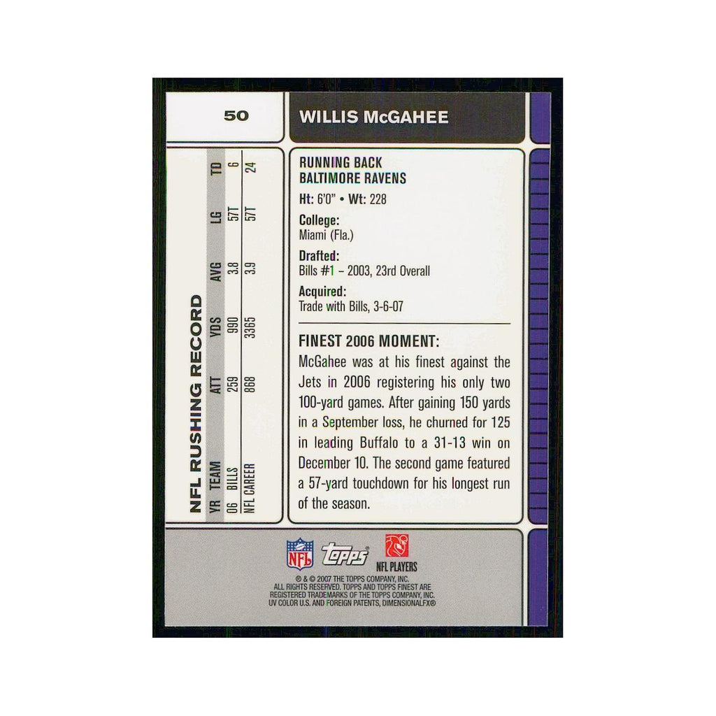 2007 Topps Finest Willis McGahee Ravens #50