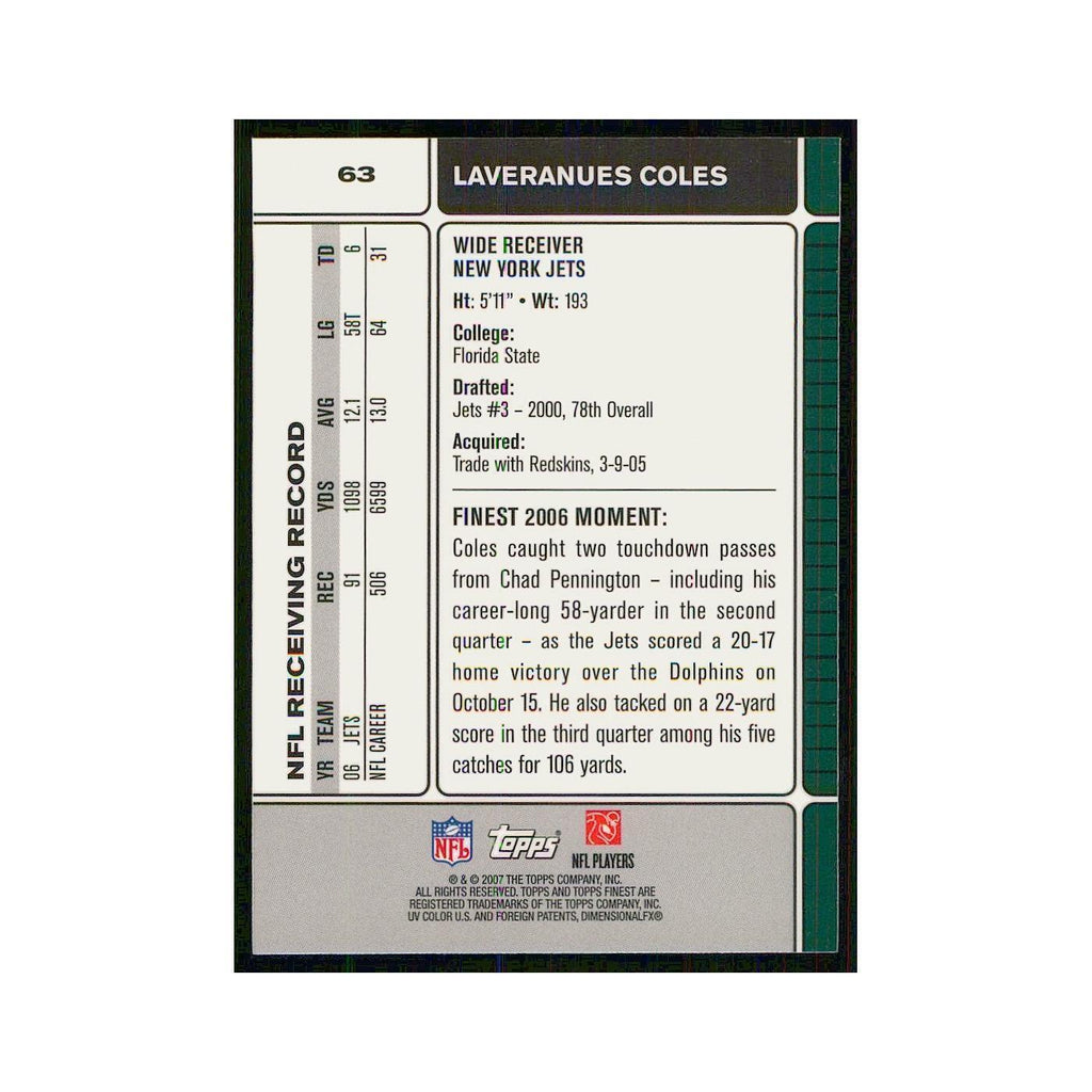 2007 Topps Finest Laveranues Coles Jets #63