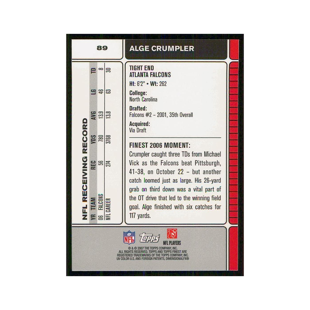 2007 Topps Finest Alge Crumpler Falcons #89