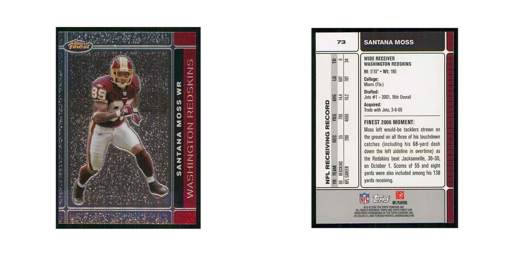 2007 Topps Finest Santana Moss Redskins #73