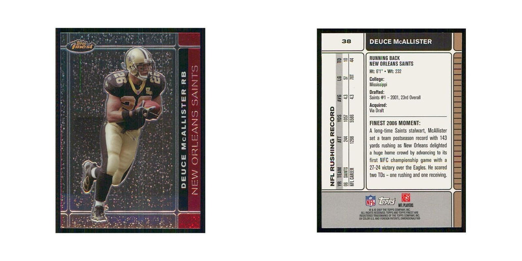 2007 Topps Finest Deuce McAllister Saints #38