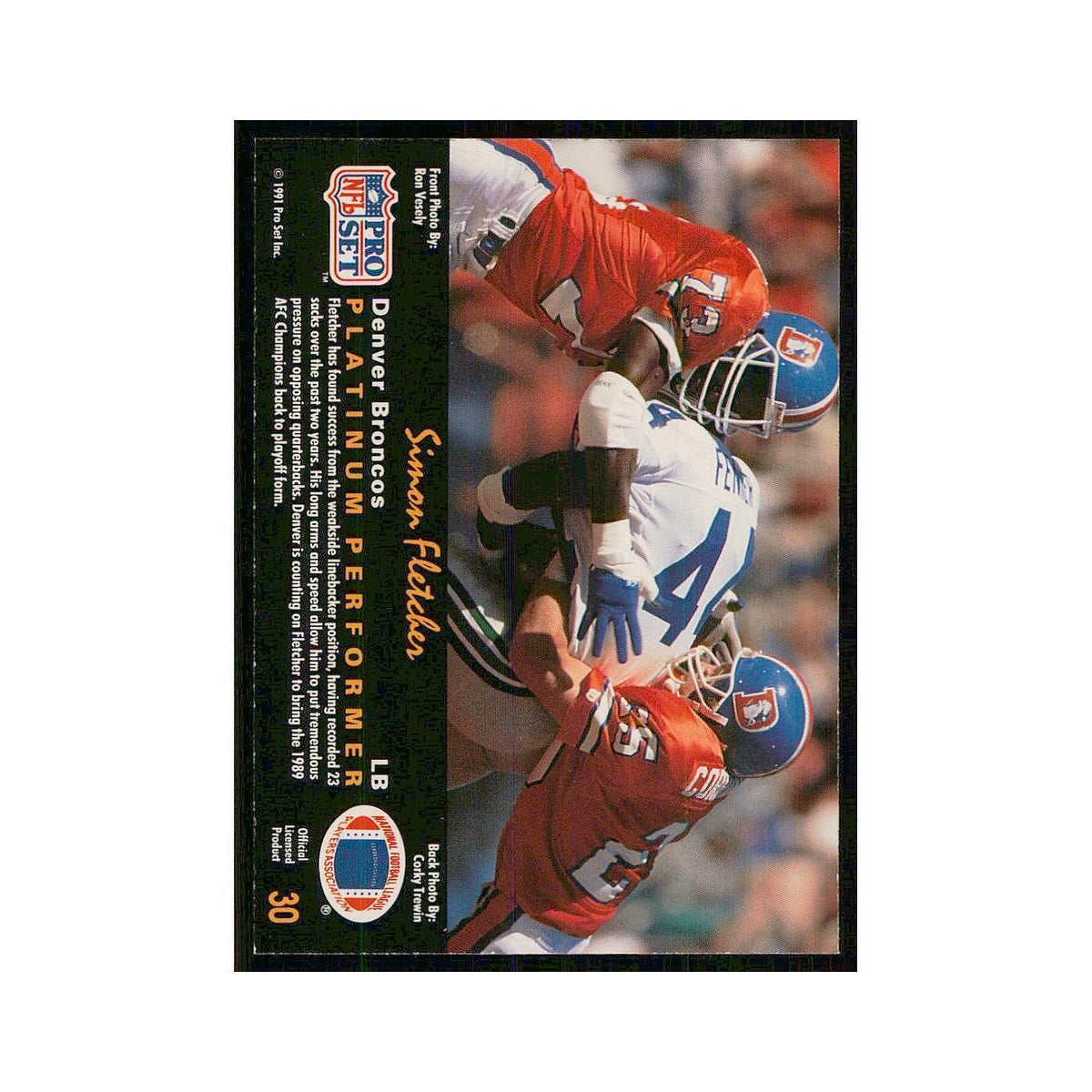 1991 Pro Set Platinum Simon Fletcher Broncos #30