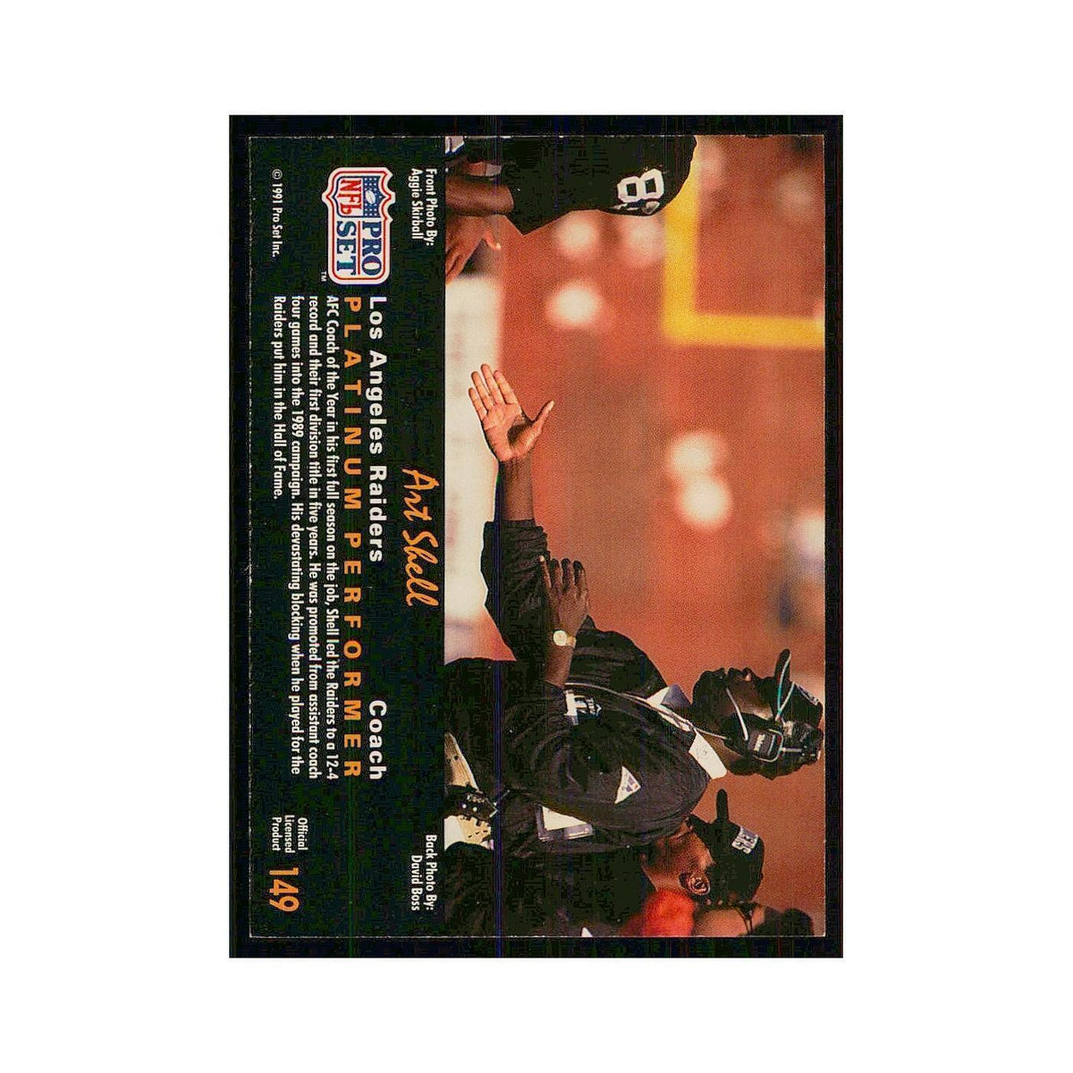 1991 Pro Set Platinum Art Shell Los Angeles Raiders #149