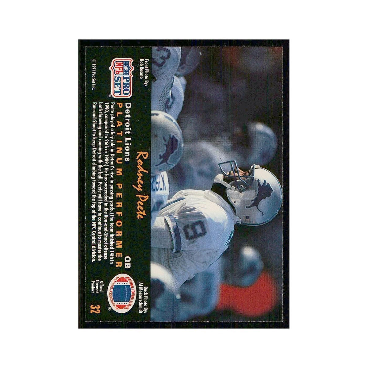 1991 Pro Set Platinum Rodney Peete Lions #32
