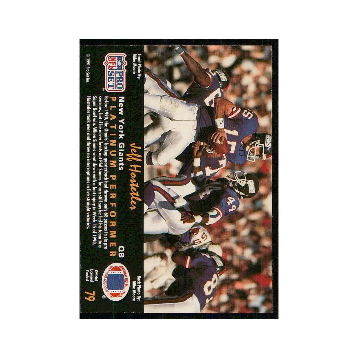 1991 Pro Set Platinum Jeff Hostetler Giants #79