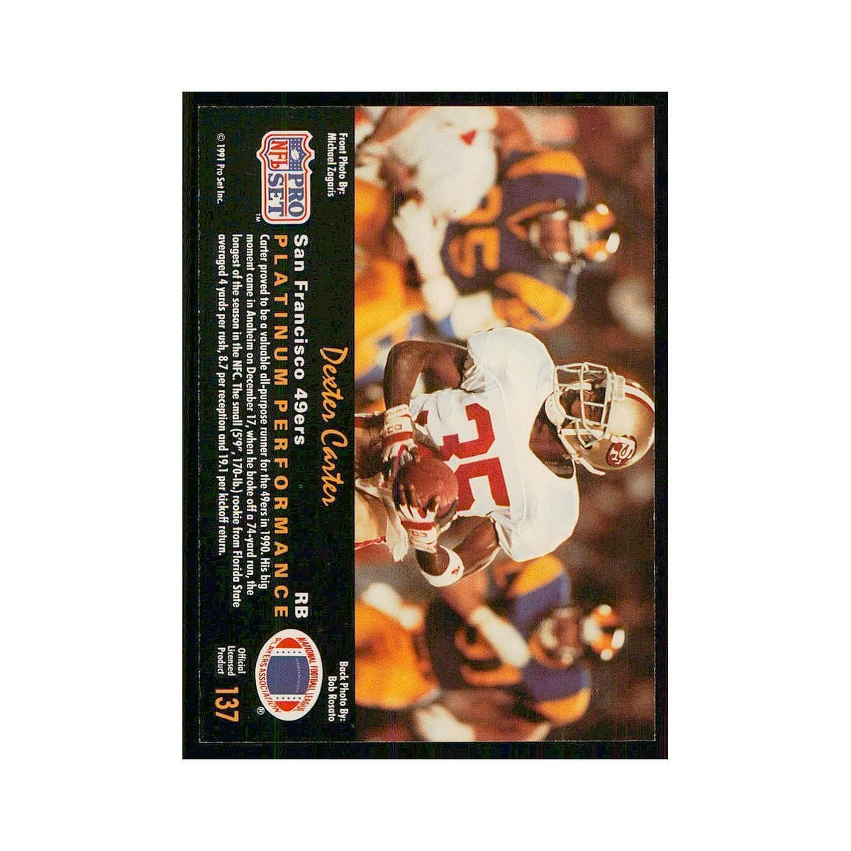 1991 Pro Set Platinum Dexter Carter 49ers #137