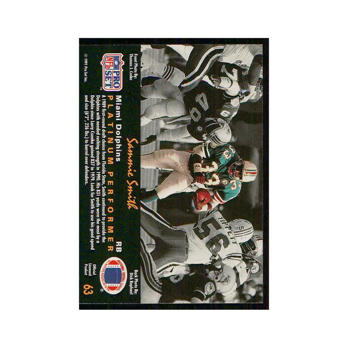 1991 Pro Set Platinum Sammie Smith Dolphins #63