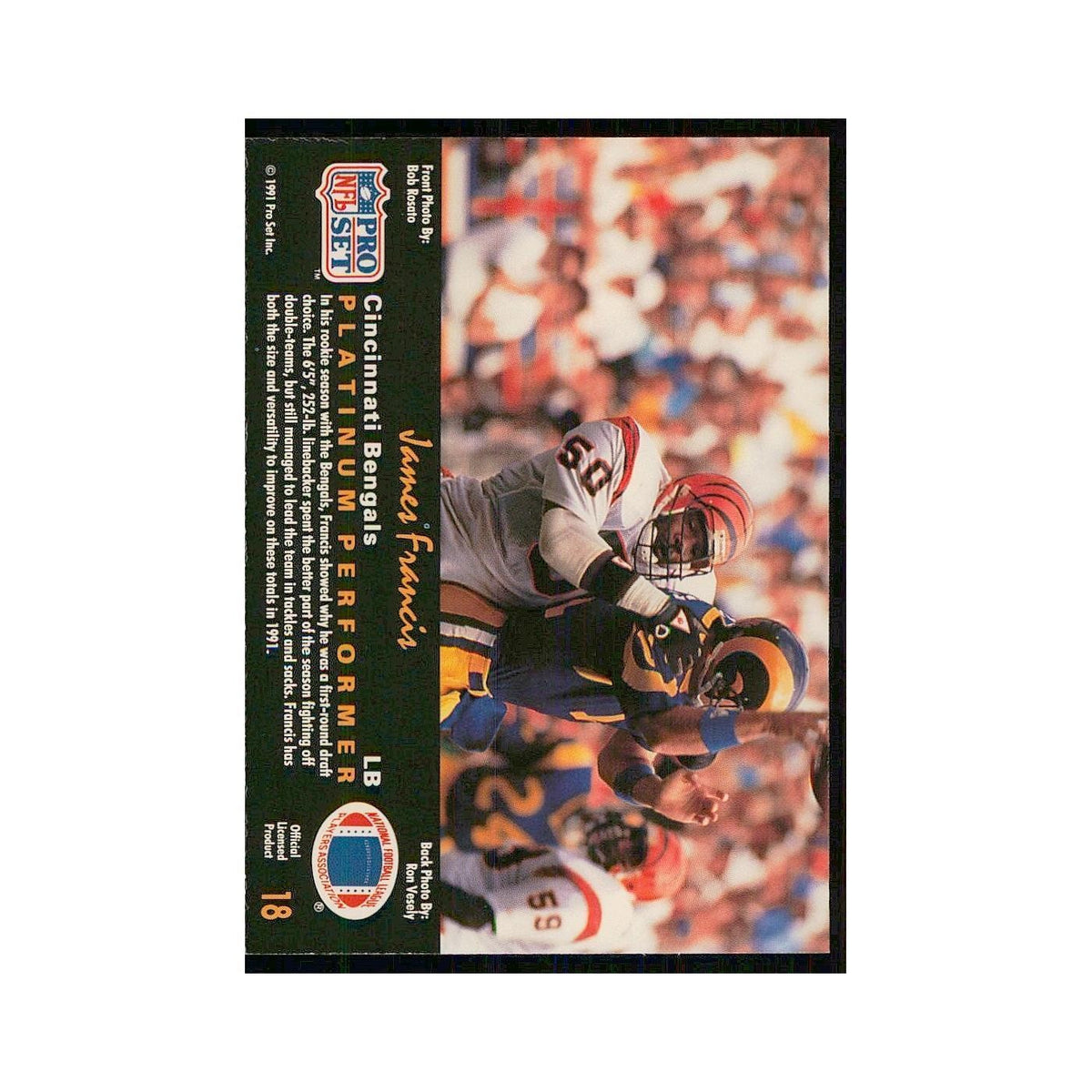 1991 Pro Set Platinum James Francis Bengals #18