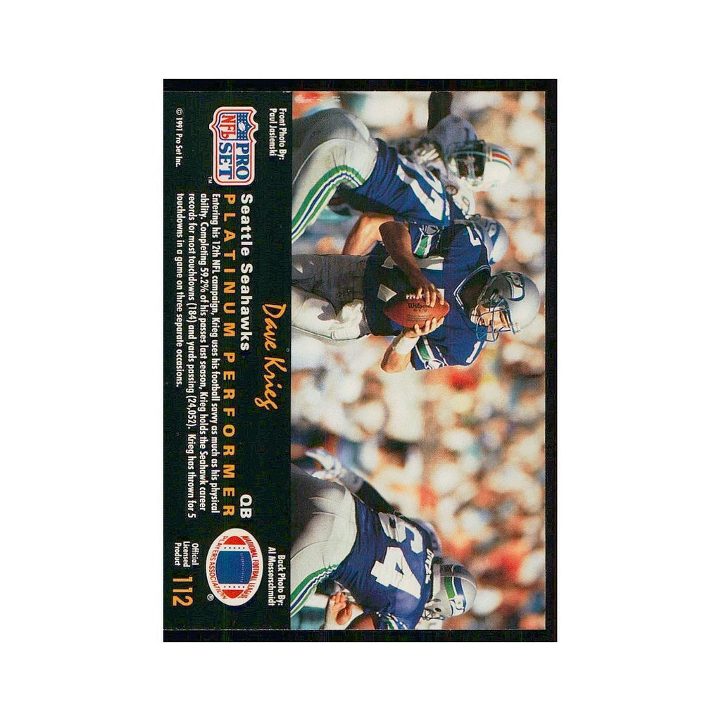 1991 Pro Set Platinum Dave Krieg Seahawks #112