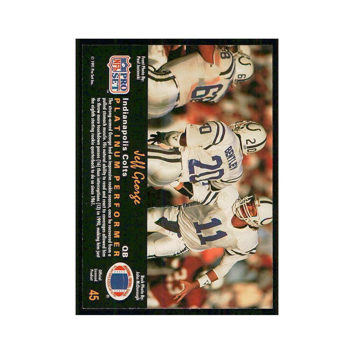 1991 Pro Set Platinum Jeff George Colts #45
