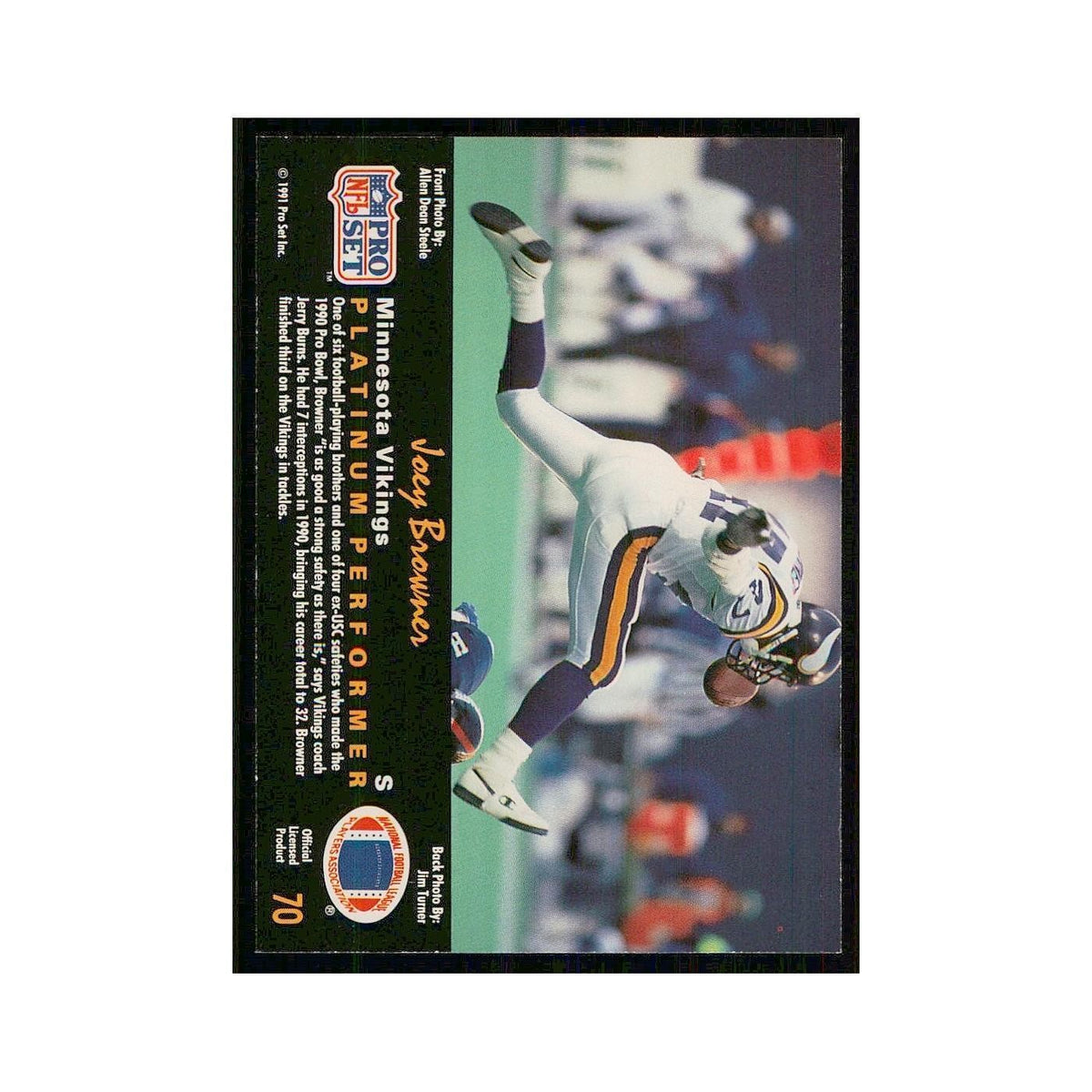 1991 Pro Set Platinum Joey Browner Vikings #70
