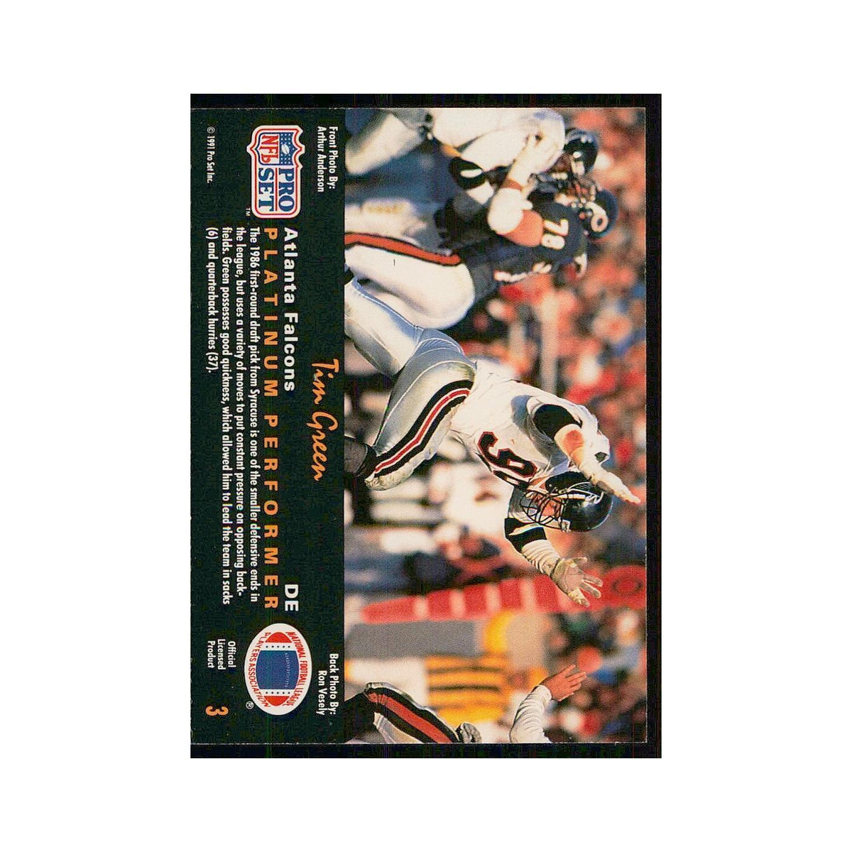 1991 Pro Set Platinum Tim Green Falcons #3