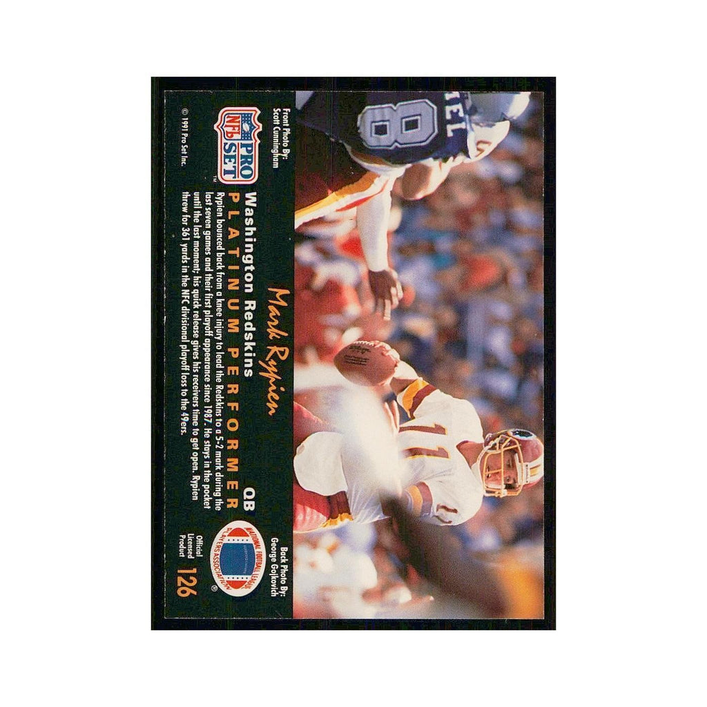 1991 Pro Set Platinum Mark Rypien Redskins #126