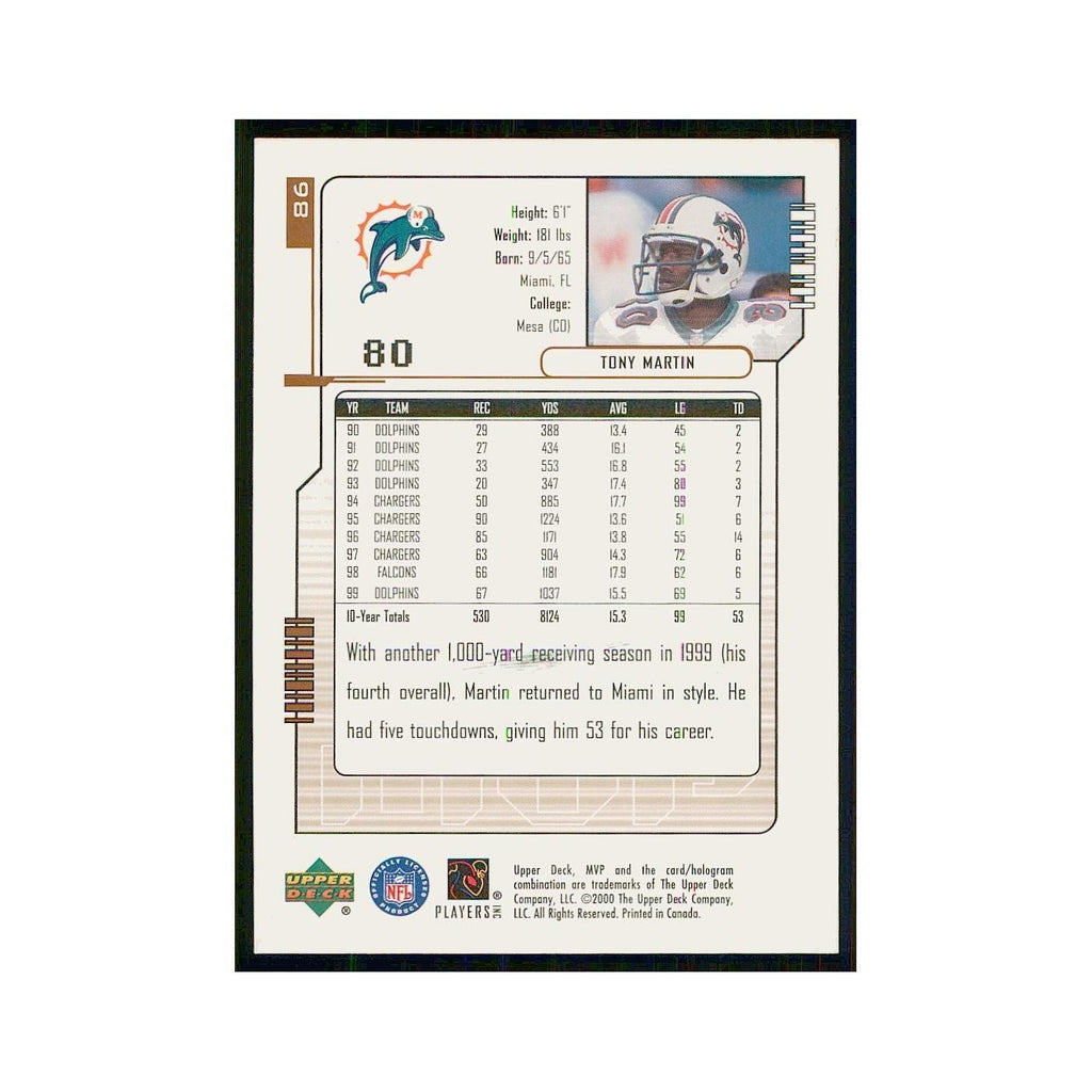 2001 Upper Deck MVP Tony Martin Dolphins #86