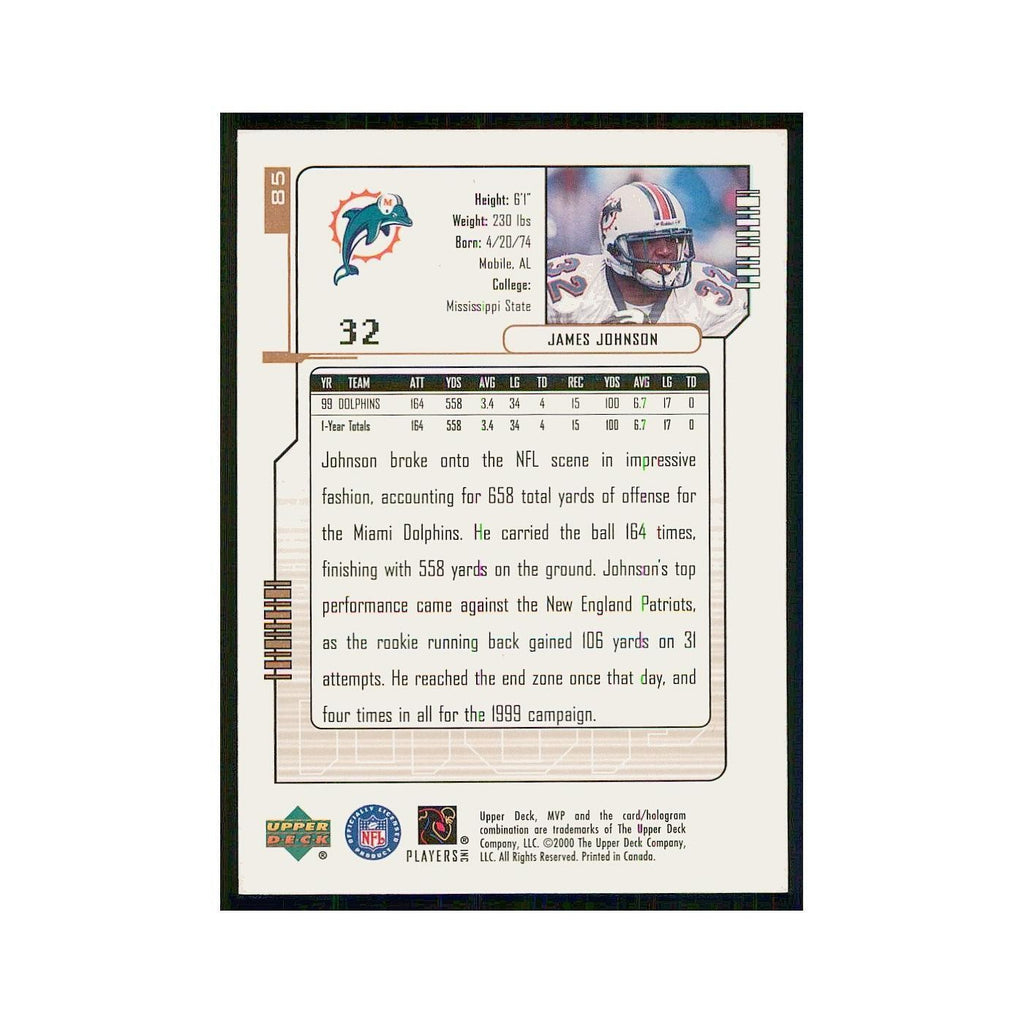 2000 Upper Deck MVP James Johnson Dolphins #85