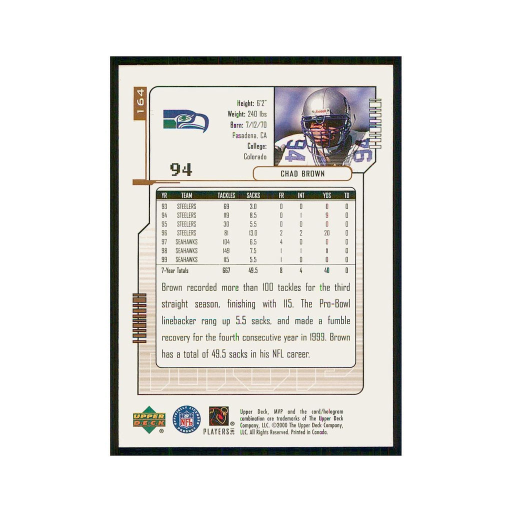 2000 Upper Deck MVP Chad Brown Seahawks #164