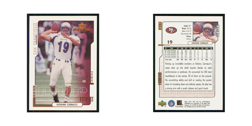 2000 Upper Deck MVP Giovanni Carmazzi RC 49ers #217