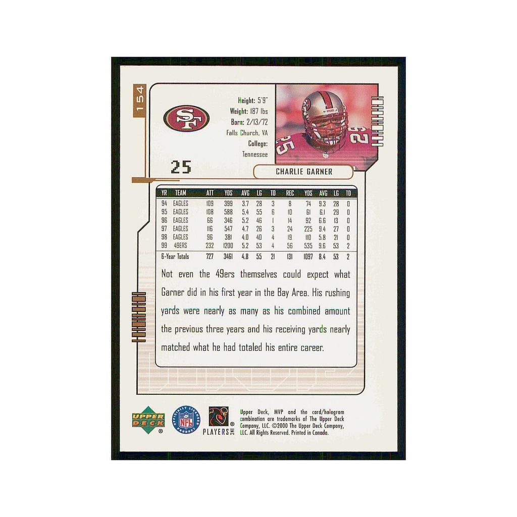 2000 Upper Deck MVP Charlie Garner 49ers #154