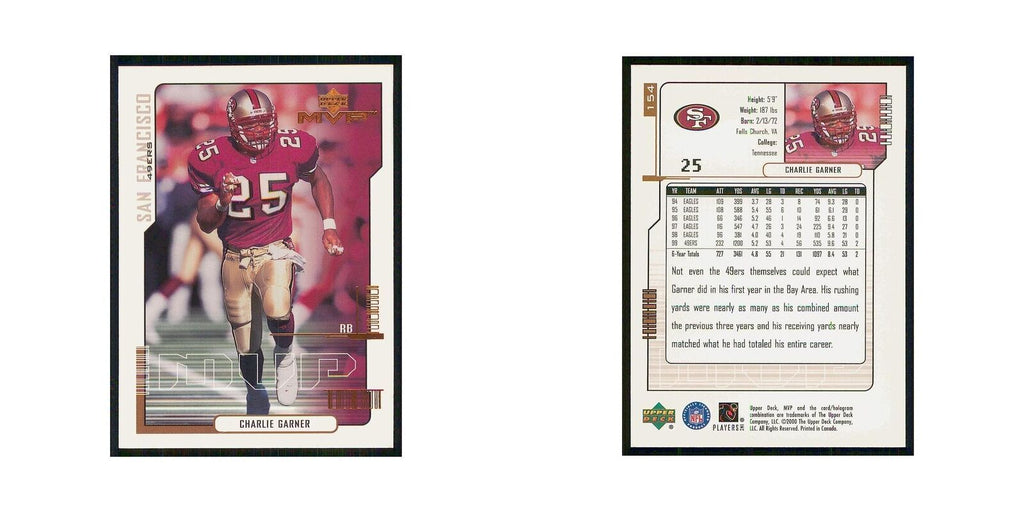 2000 Upper Deck MVP Charlie Garner 49ers #154
