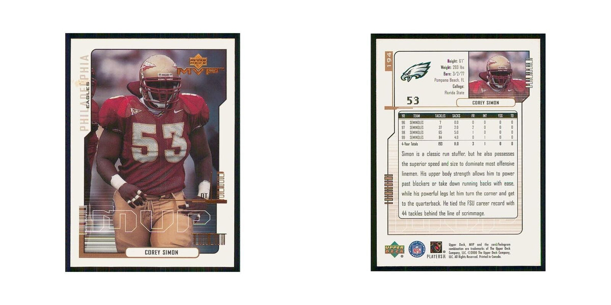 2000 Upper Deck MVP Corey Simon RC Eagles #194