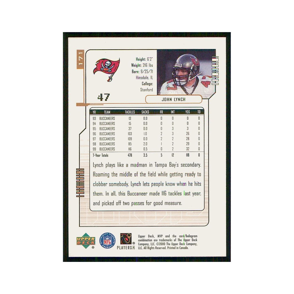 2000 Upper Deck MVP John Lynch Buccaneers #171